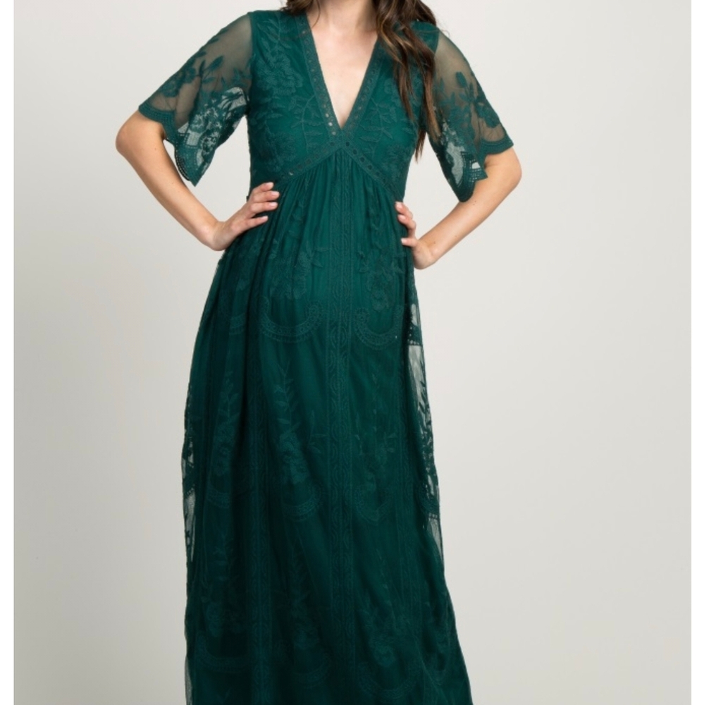 Pinkblush Forest Green Lace Maternity Dress